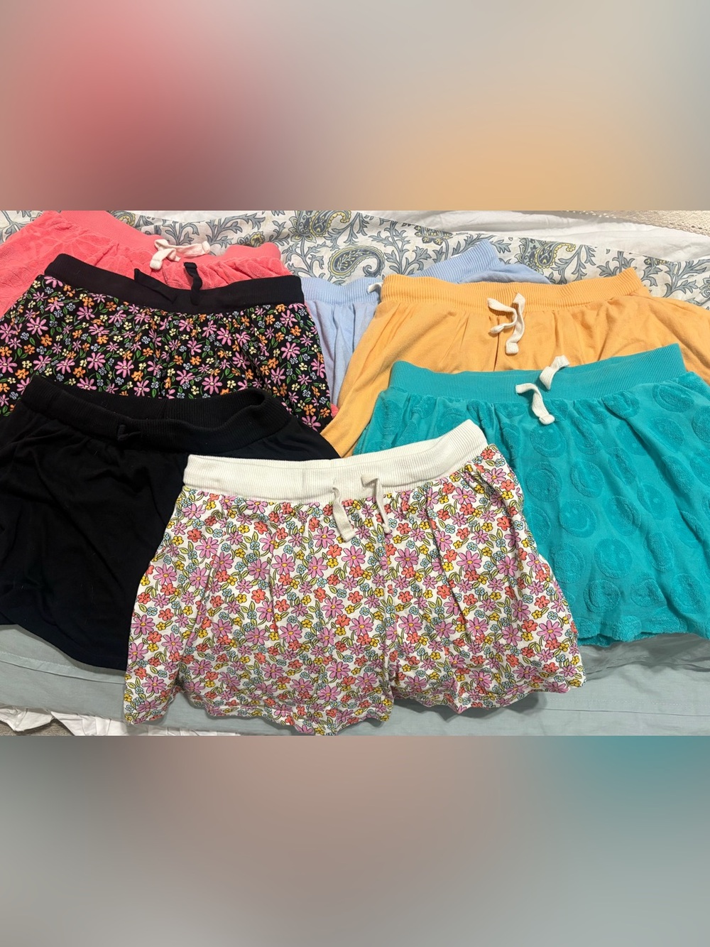 Assorted girls  skirts with shorts under  - Floral, Teal, Yellow, Black bundle